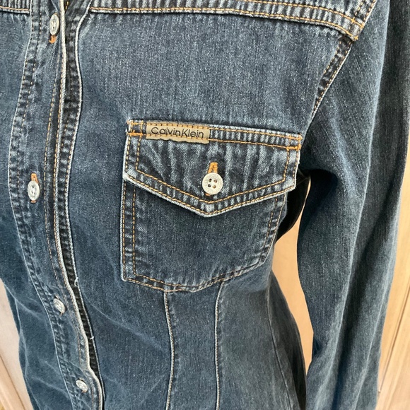Y2K Vintage Calvin Klein CK Denim Button front Long Sleeve Mini Denim Dress Sz M - Picture 10 of 12